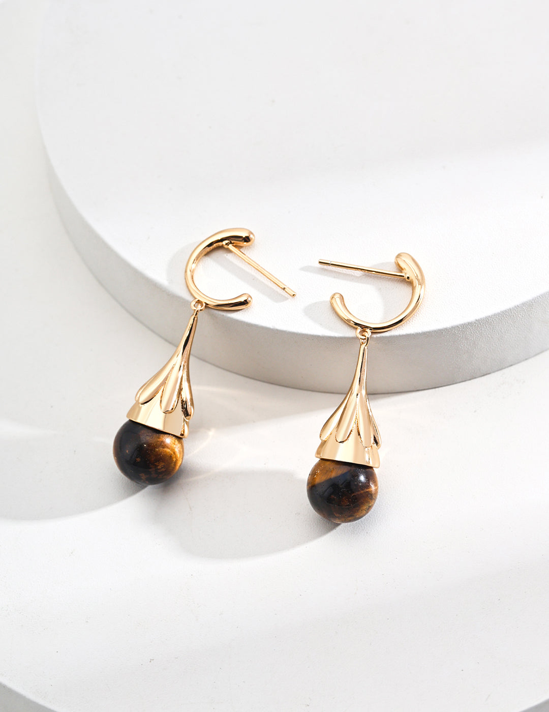 925 sterling silver earrings set with black agate and tiger's eye stones