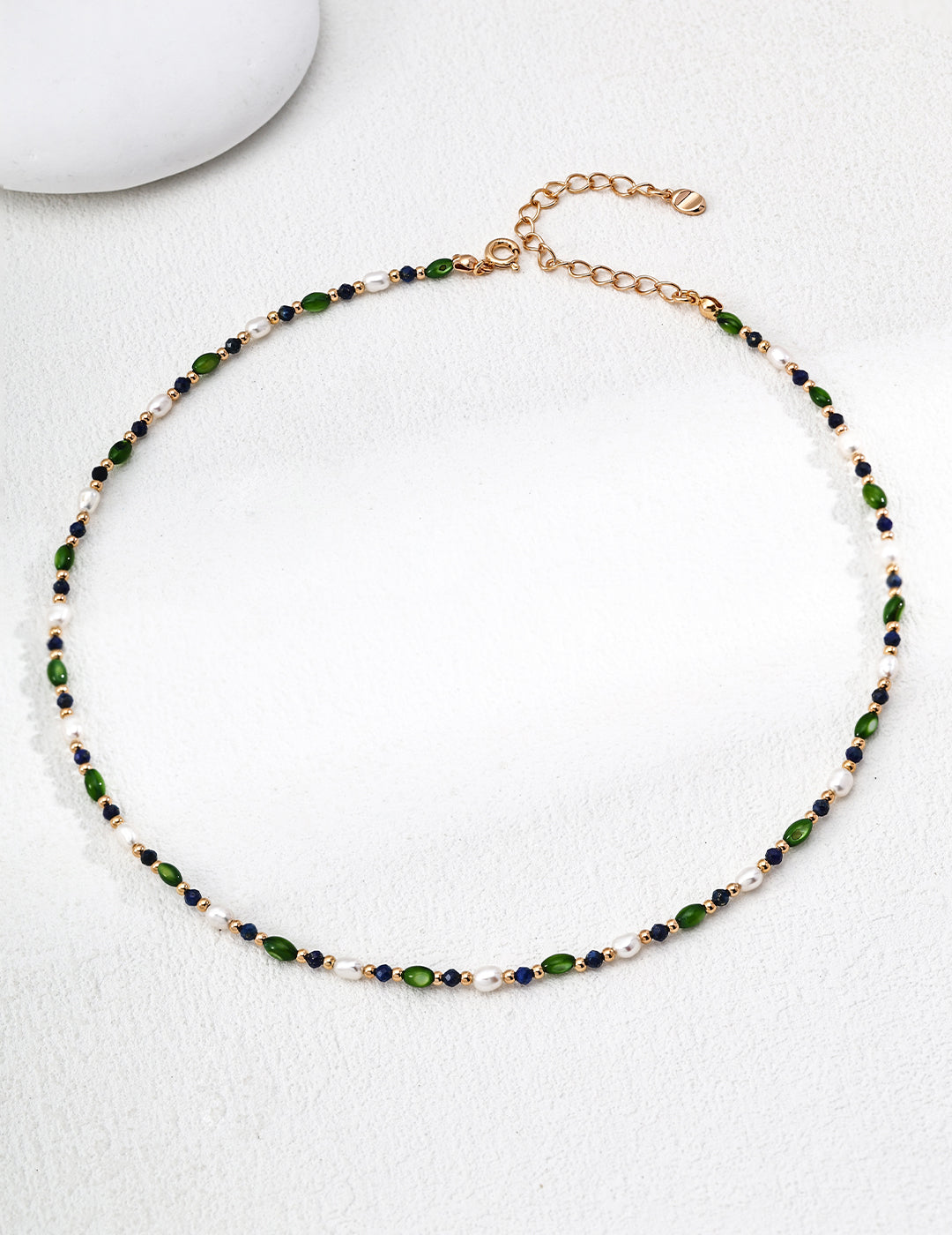 925 sterling silver rice pearl and lapis lazuli necklace in silver tone