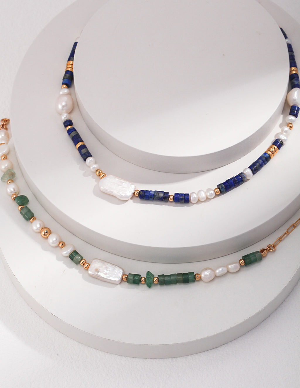 925 Sterling Silver Natural Pearl and Lapis Lazuli Necklace, product view 7