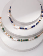 925 Sterling Silver Natural Pearl and Lapis Lazuli Necklace, product view 7