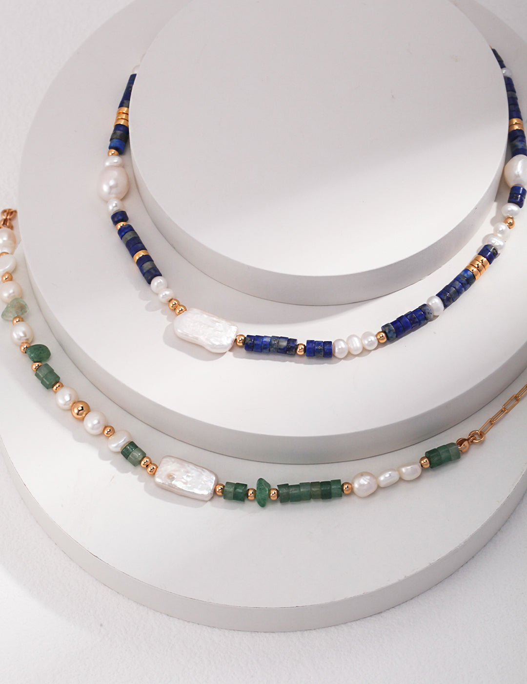 925 Sterling Silver Natural Pearl and Lapis Lazuli Necklace, product view 7