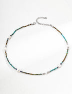 925 Sterling Silver Vintage Pearl, Lapis Lazuli and Turquoise Necklace, product view 8