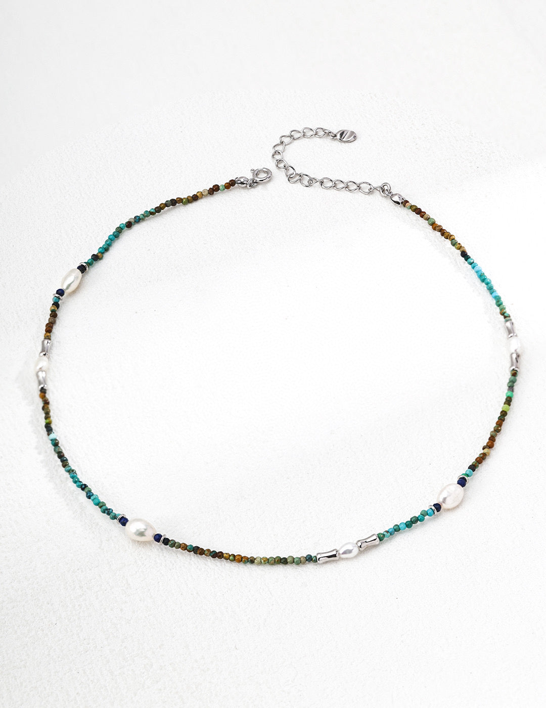 925 Sterling Silver Vintage Pearl, Lapis Lazuli and Turquoise Necklace, product view 8