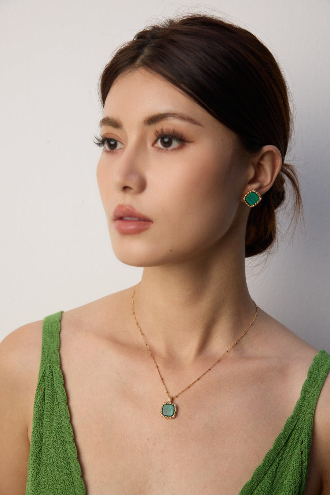 925 Sterling Silver Malachite and Cubic Zirconia Earrings, product view 10