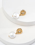 925 Sterling Silver Pearl and Cubic Zirconia Floral Drop Earrings