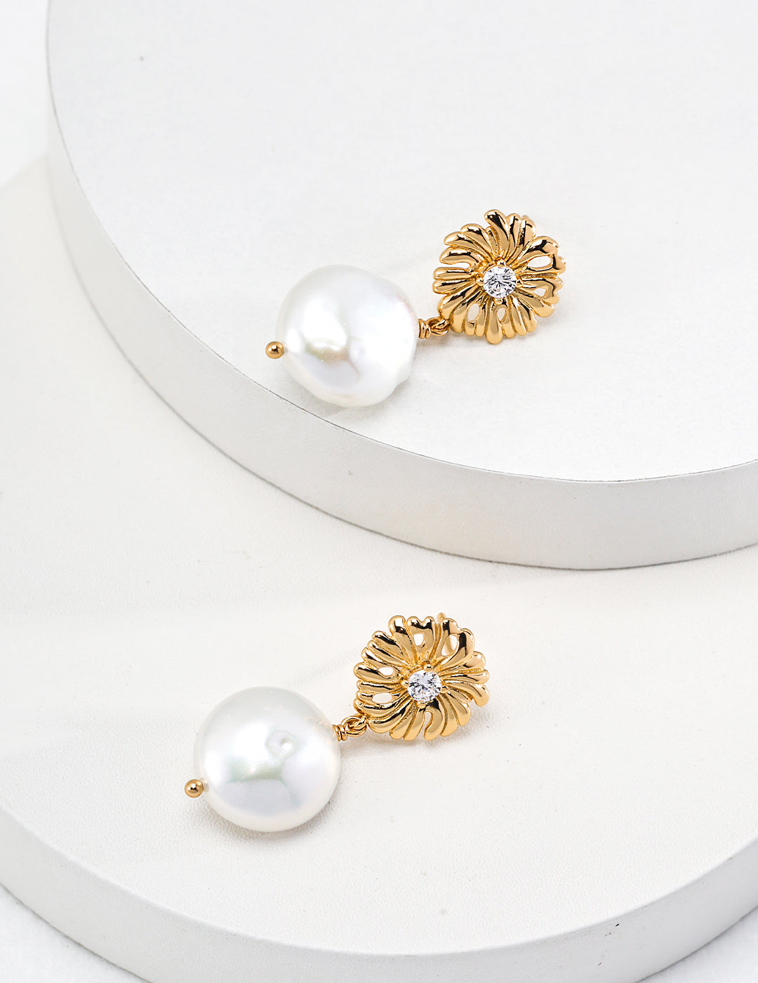 925 Sterling Silver Pearl and Cubic Zirconia Floral Drop Earrings