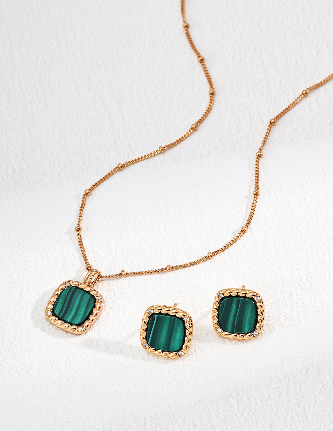 925 Sterling Silver Malachite and Cubic Zirconia Necklace, product view 9