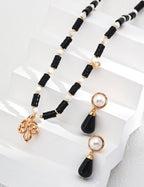 925 Sterling Silver Vintage Black Agate, Shell and Cubic Zirconia Necklace, product view 7