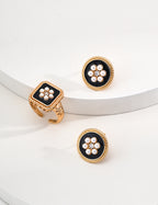 925 Sterling Silver Enamel Faux Pearl Cubic Zirconia Ring, product view 10