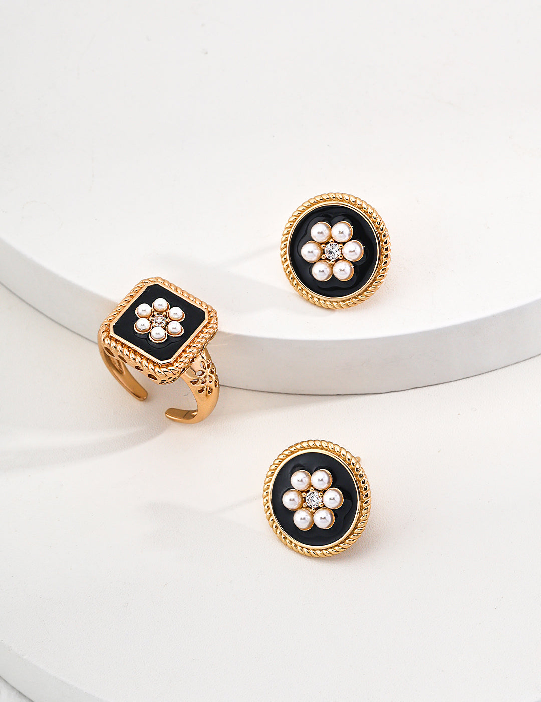 925 Sterling Silver Enamel Faux Pearl Cubic Zirconia Ring, product view 10