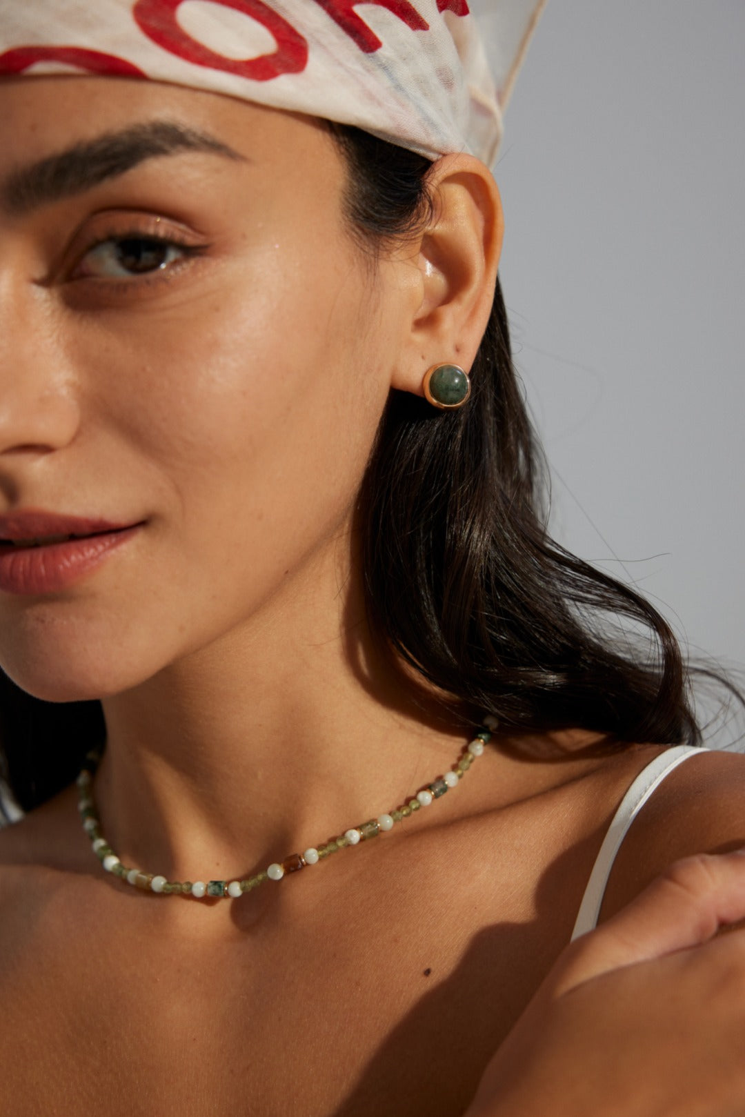 925 Sterling Silver Indian Agate, Green Larimar and Faceted Green Diopside Necklace, product view 9
