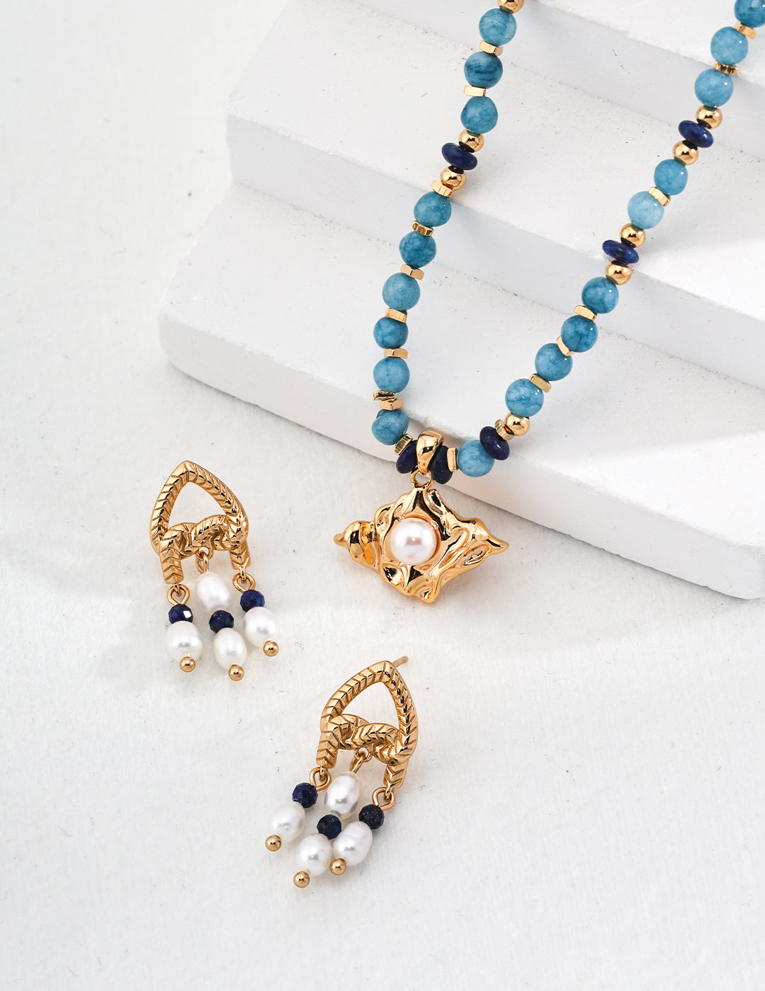 925 Sterling Silver Lapis Lazuli and Natural Pearl Earrings, product view 7