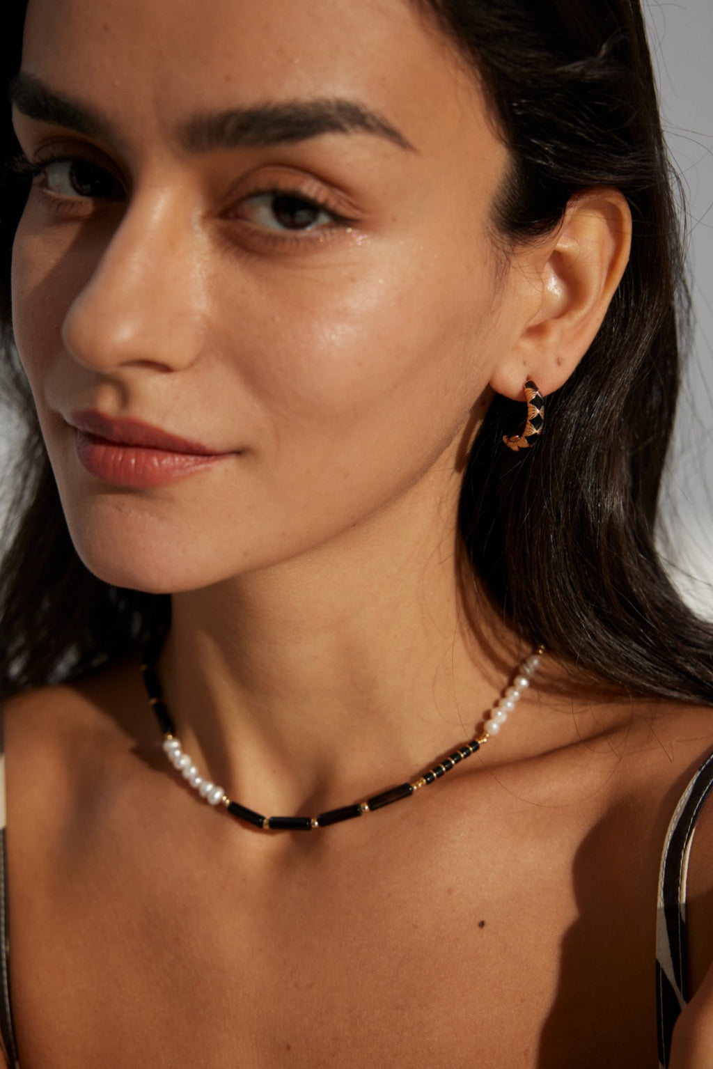 925 Sterling Silver Black Agate and Natural Pearl Necklace, product view 9