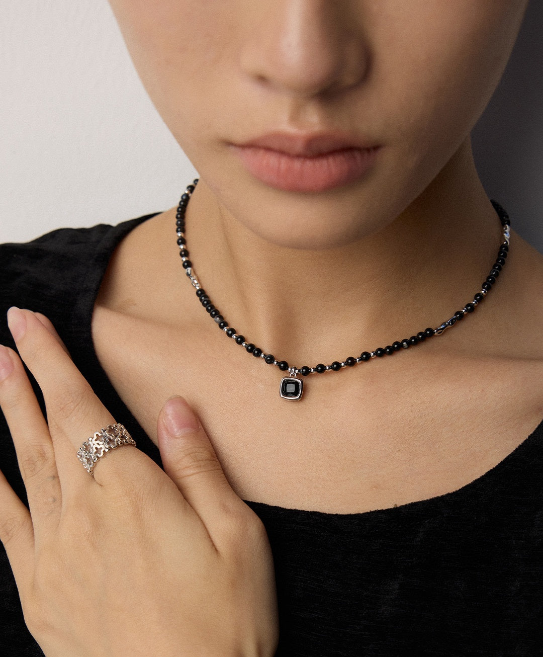 925 Sterling Silver Black Agate Necklace, product view 11