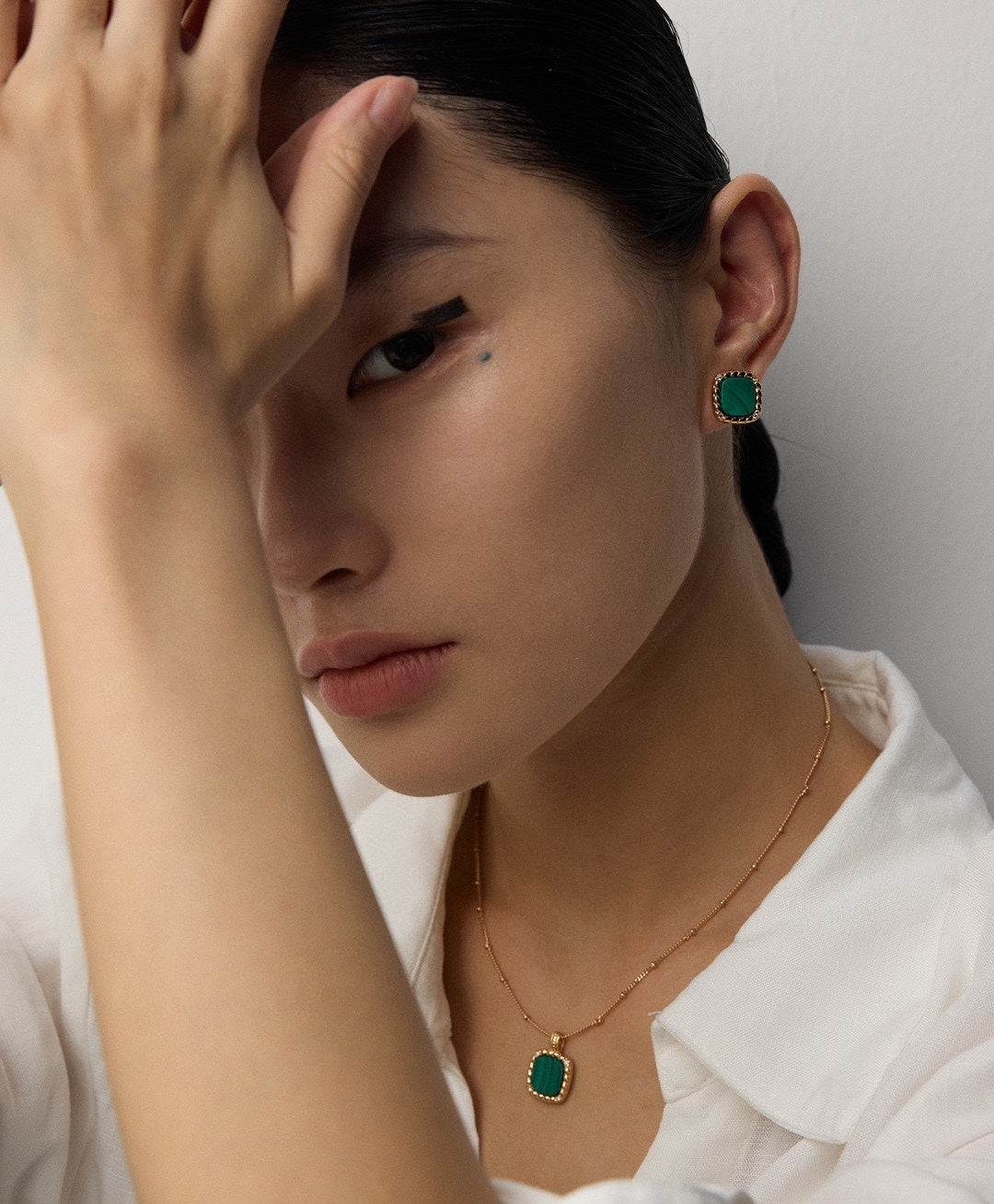 925 Sterling Silver Malachite and Cubic Zirconia Earrings, product view 13
