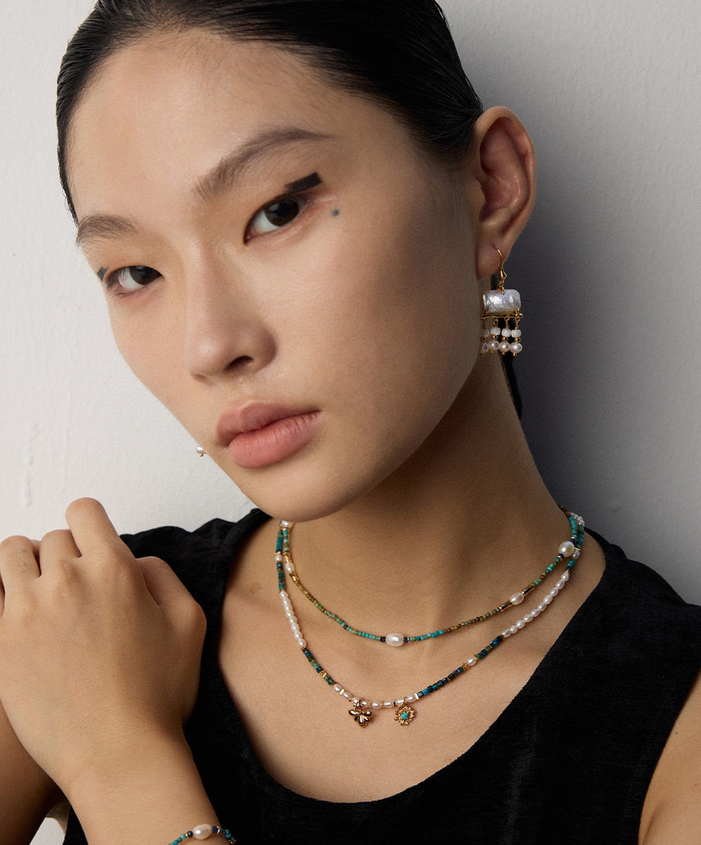 925 Sterling Silver Vintage Pearl, Lapis Lazuli and Turquoise Necklace, product view 16