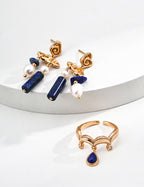 925 Sterling Silver Vintage Natural Lapis Lazuli and Cubic Zirconia Ring in vintage gold, lapis lazuli, and cubic zirconia, product view 7