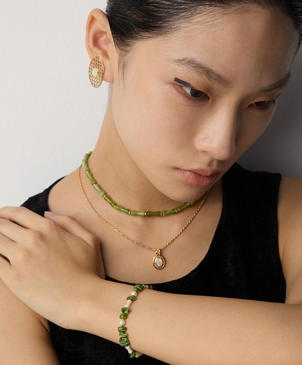 925 Sterling Silver Resin Stone and Natural Pearl Necklace, product view 12