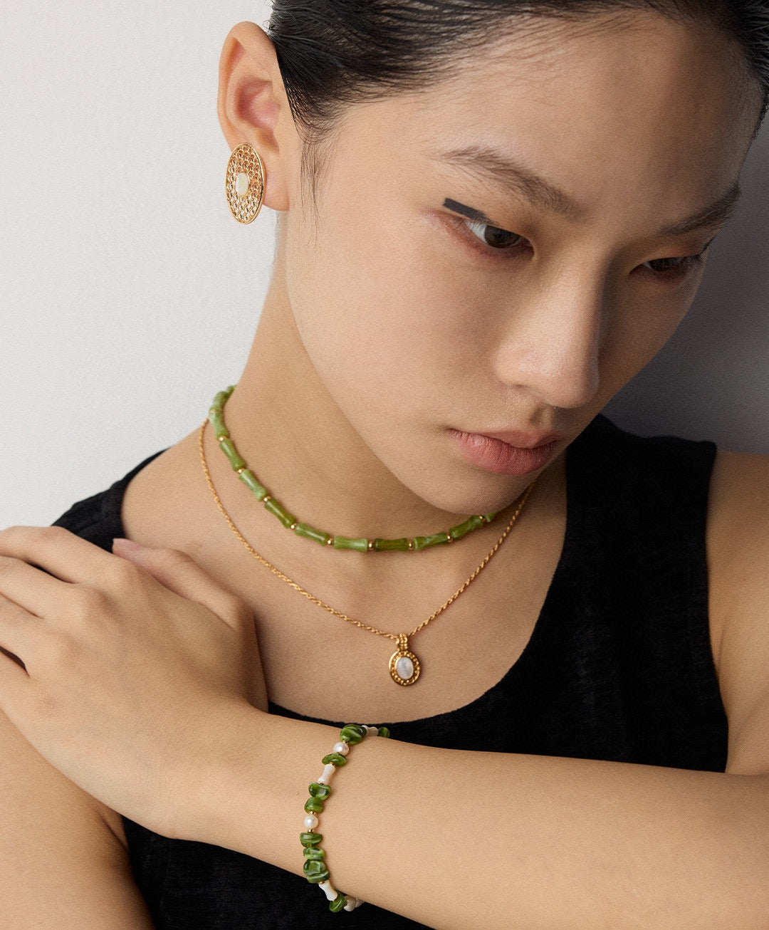 925 Sterling Silver Resin Stone and Natural Pearl Necklace, product view 12