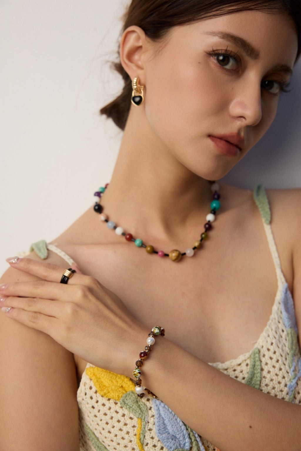 925 Sterling Silver Vintage Natural Pearl, Czech Iridescent Glass and Iridescent Shell Bead Bracelet, product view 12