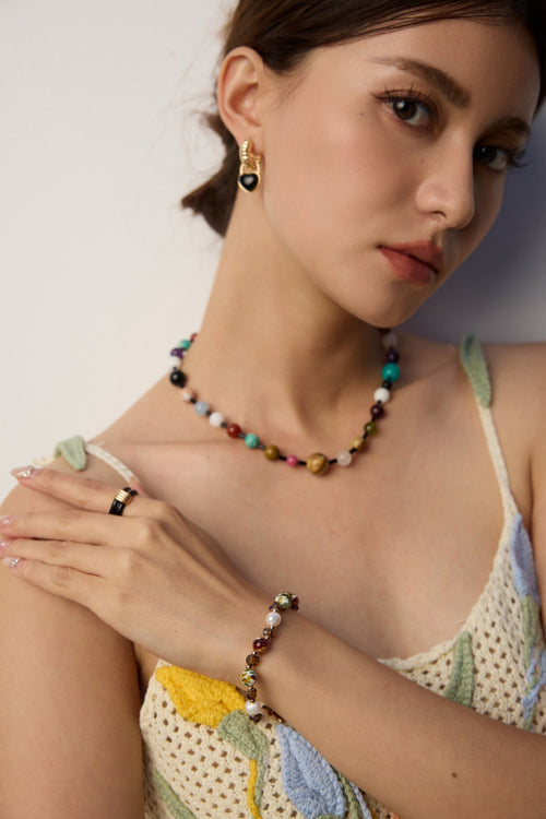 925 Sterling Silver Vintage Natural Pearl, Czech Iridescent Glass and Iridescent Shell Bead Bracelet, product view 12