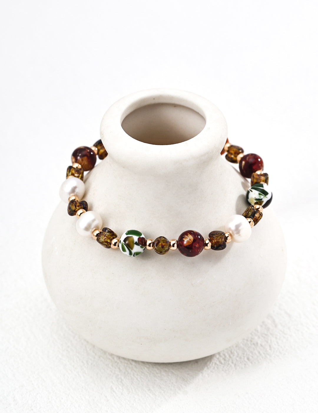 925 Sterling Silver Vintage Natural Pearl, Czech Iridescent Glass and Iridescent Shell Bead Bracelet, product view 10