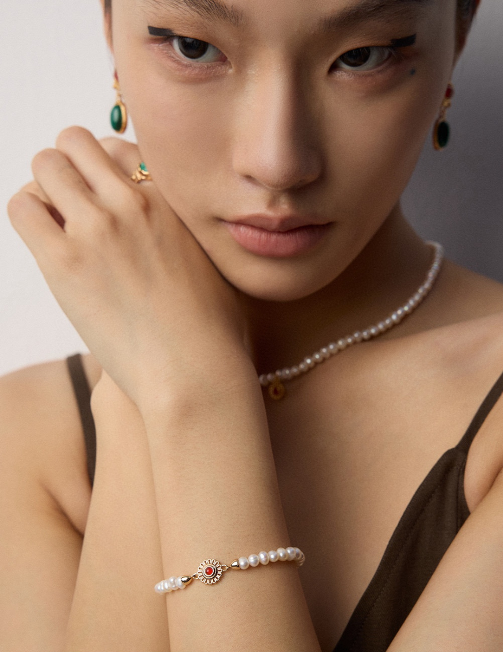 925 Sterling Silver Pearl and Agate Adjustable Bracelet
