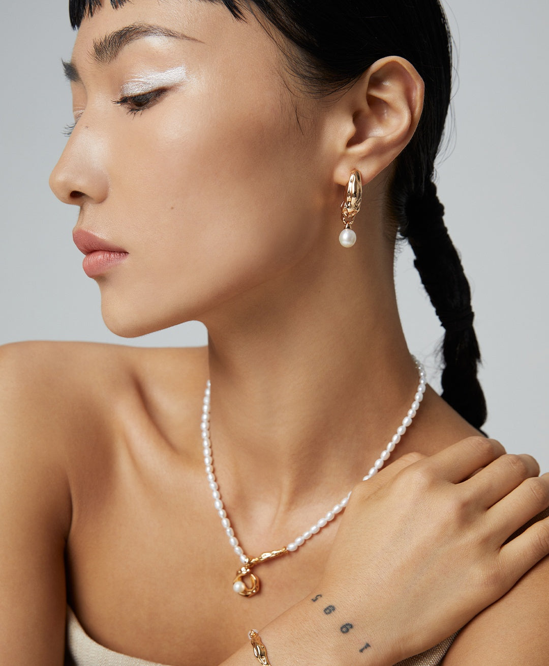 925 Sterling Silver Scarf Natural Pearl Bracelet, product view 9