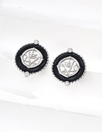 925 Sterling Silver Black Enamel and Cubic Zirconia Vintage-Inspired Earrings