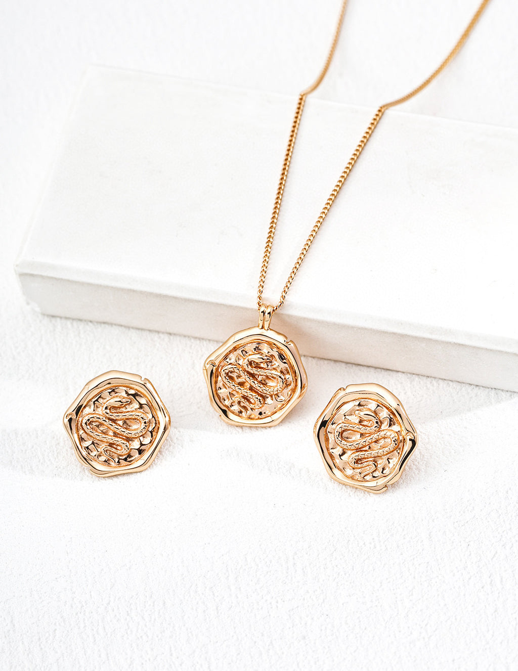 925 Sterling Silver Serpent Coin Stud Earrings detail