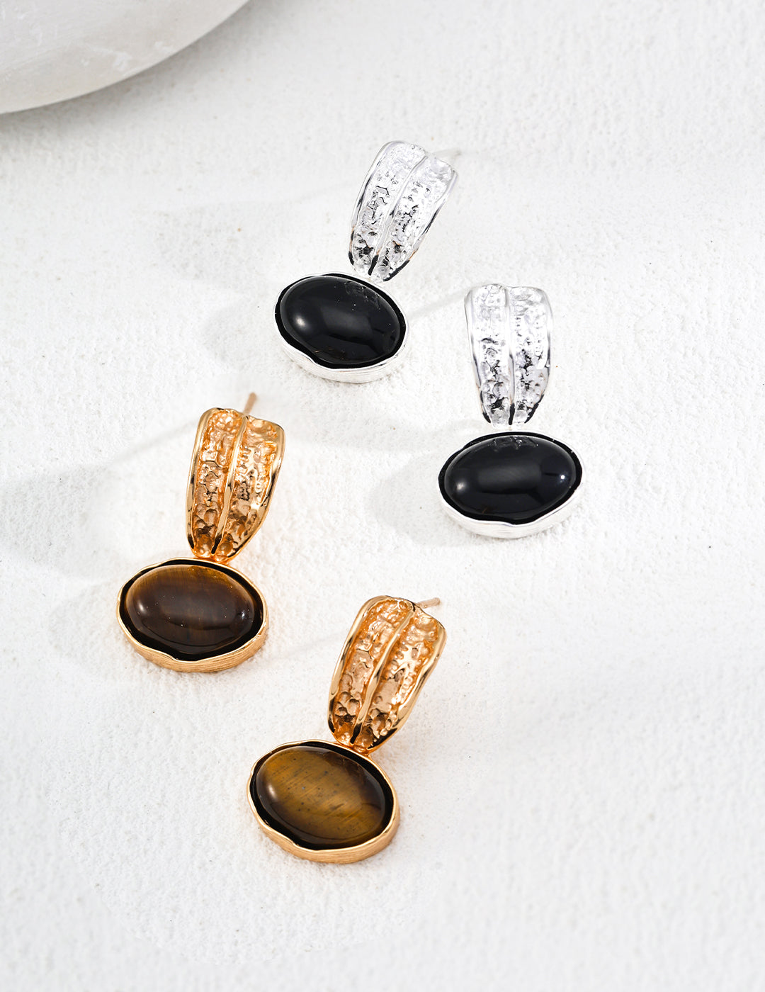 925 Sterling Silver Black Agate and Tiger’s Eye Earrings, product view 9