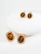 925 Sterling Silver Vintage Tiger’s Eye Earrings, product view 7