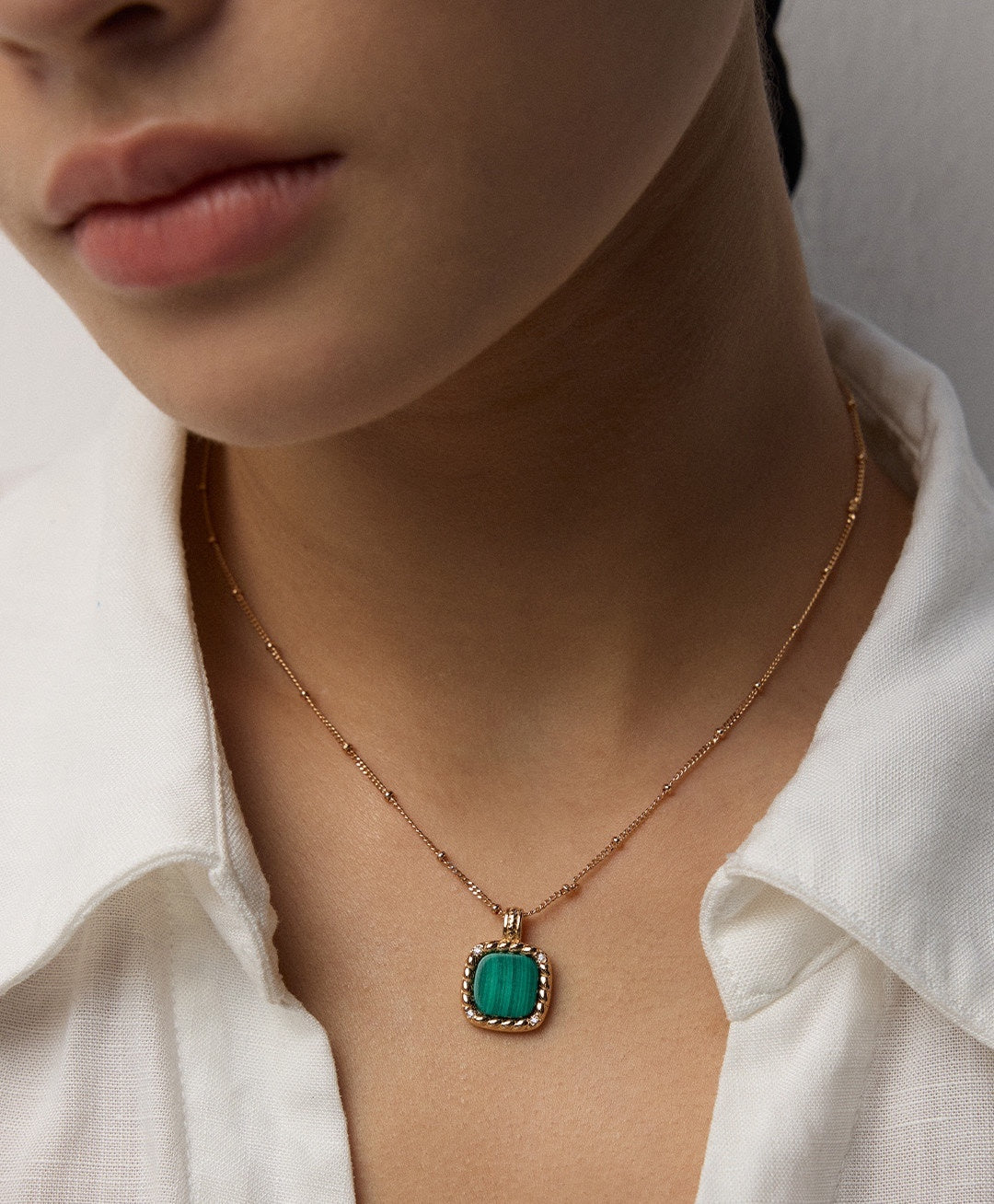 925 Sterling Silver Malachite and Cubic Zirconia Necklace, product view 14