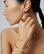 925 Sterling Silver Tiger’s Eye and Pearl Adjustable Bracelet