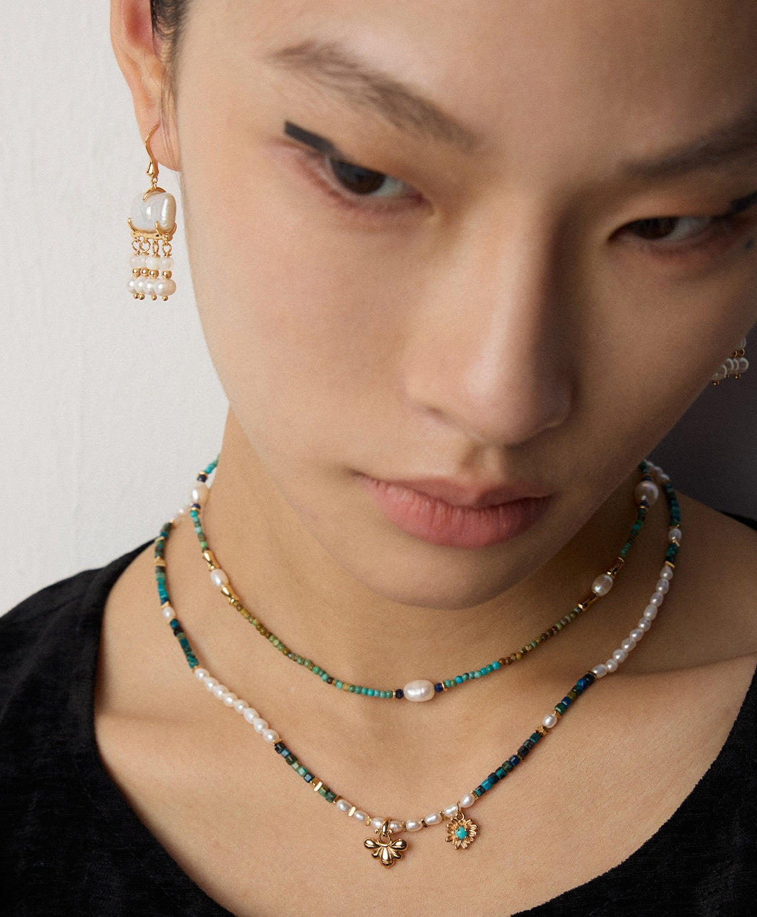 925 Sterling Silver Vintage Pearl, Lapis Lazuli and Turquoise Necklace, product view 15
