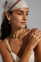 925 Sterling Silver Lapis Lazuli Half-Moon Pendant Necklace
