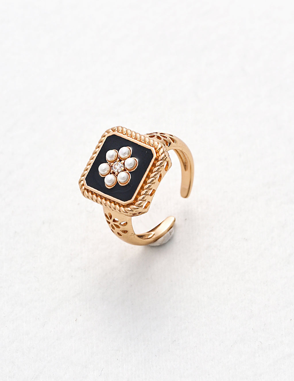 925 Sterling Silver Enamel Faux Pearl Cubic Zirconia Ring, product view 1