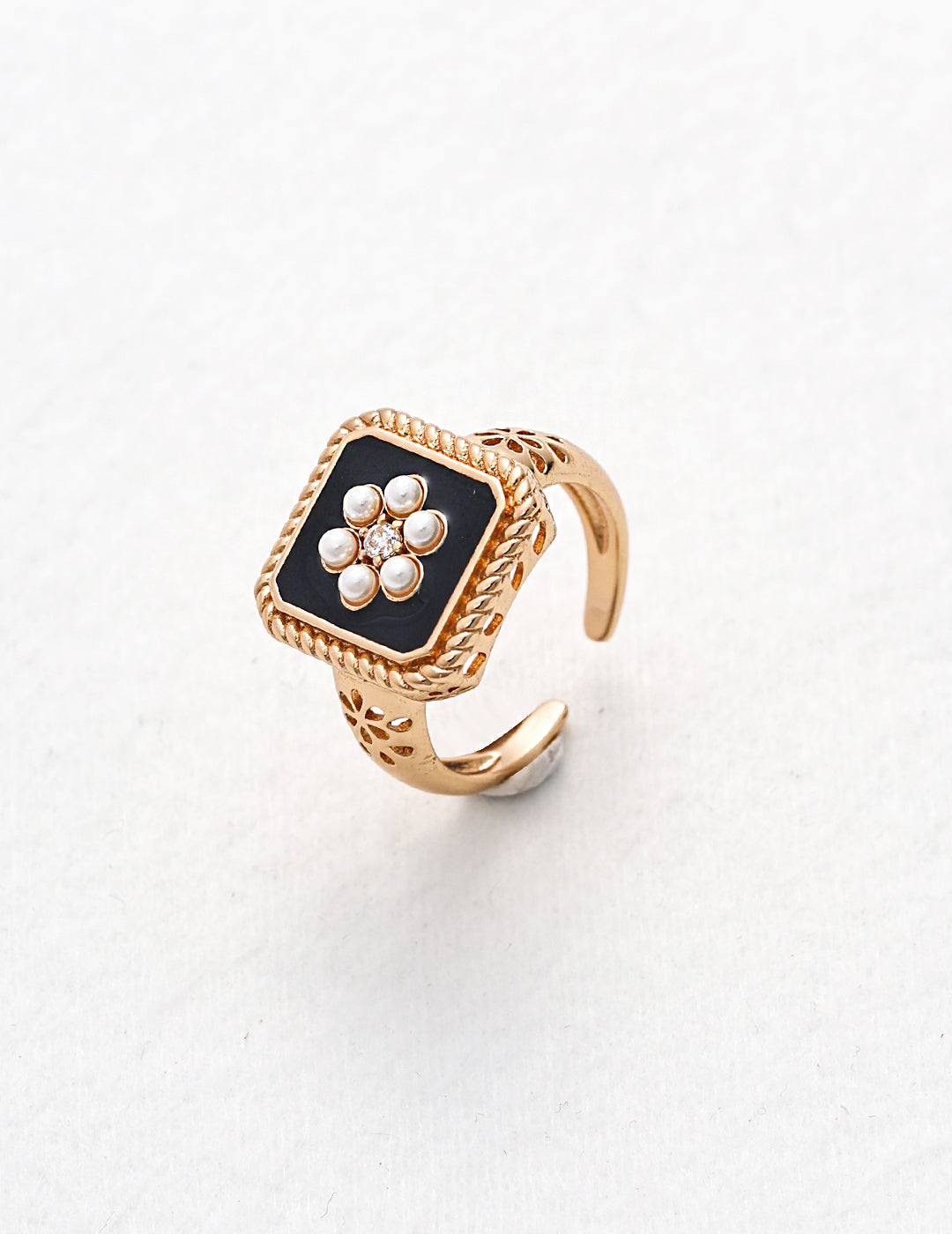 925 Sterling Silver Enamel Faux Pearl Cubic Zirconia Ring, product view 1