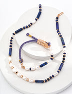 925 Sterling Silver Lapis Lazuli, Natural Pearl and Cord Bracelet, product view 7