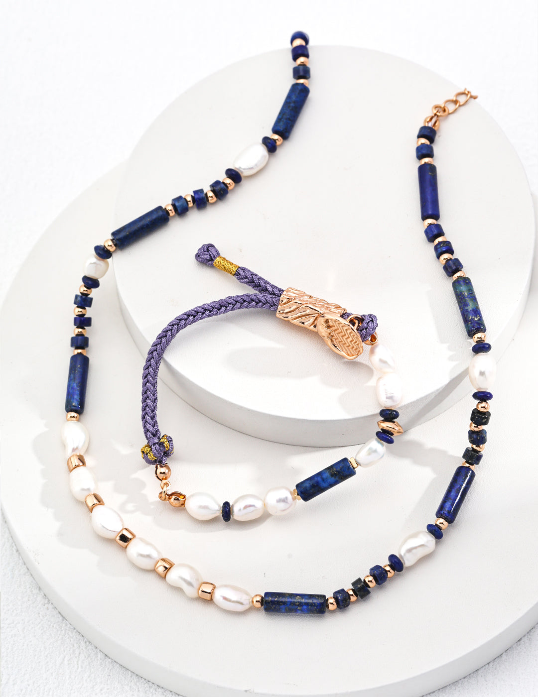 925 Sterling Silver Lapis Lazuli, Natural Pearl and Cord Bracelet, product view 7