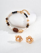 925 Sterling Silver Natural Pearl, Tiger’s Eye and Black Agate Bracelet, product view 7