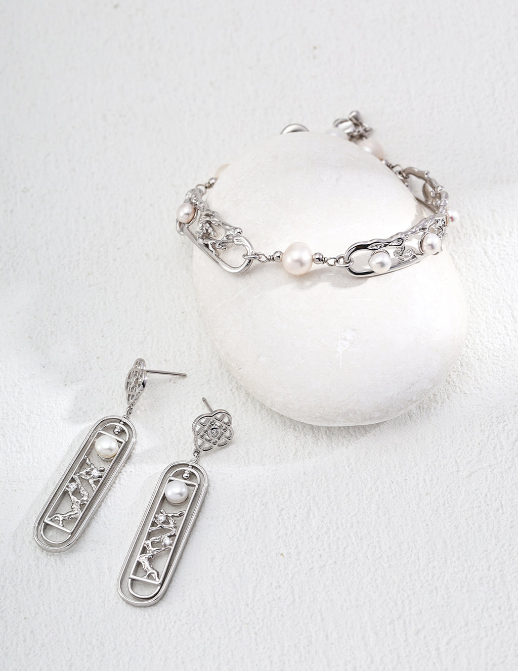 925 Sterling Silver Pearl Window Lattice Drop Earrings in silver and vintage gold natural pearl, product view 11