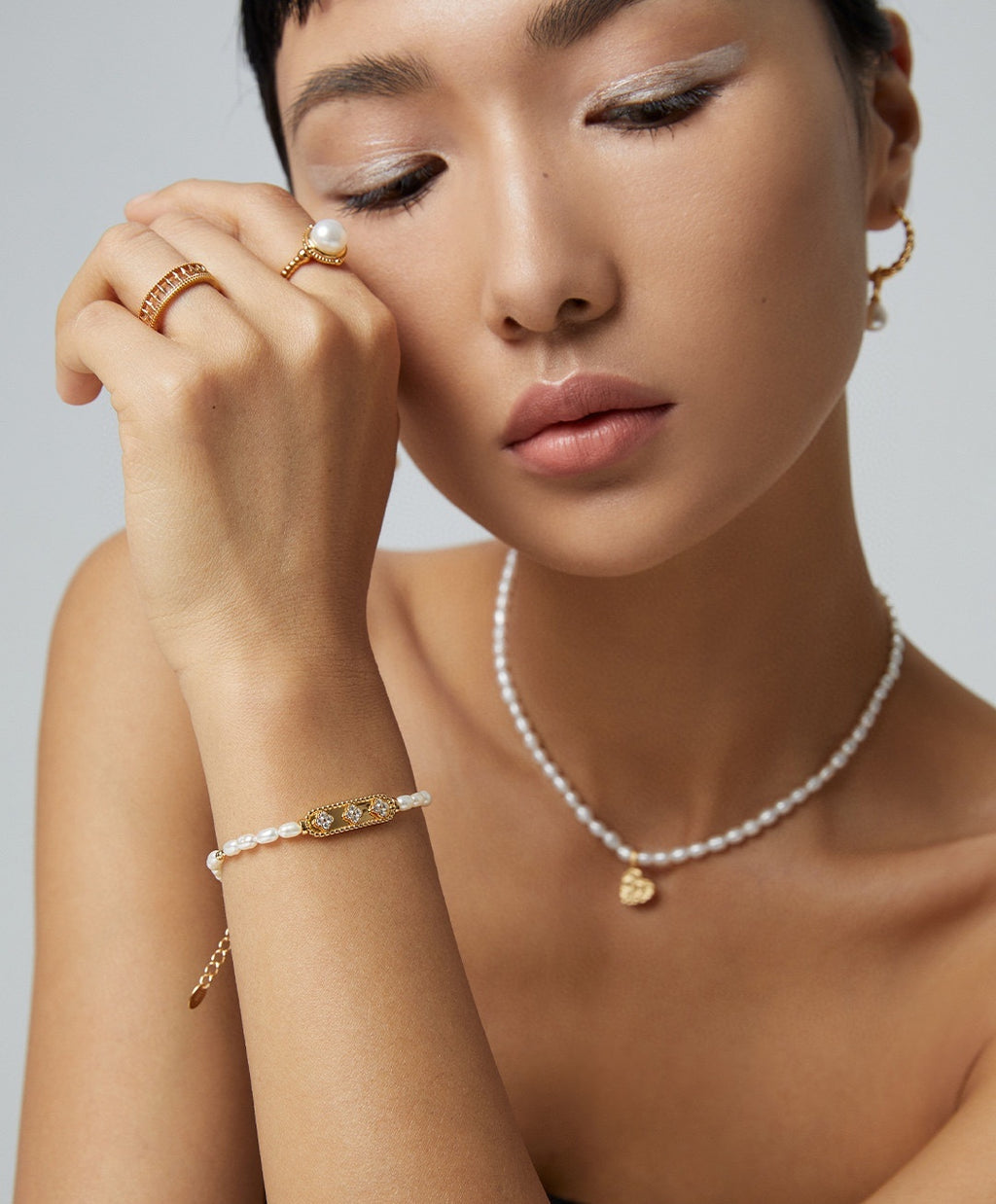 925 Sterling Silver Natural Pearl and Cubic Zirconia Bracelet, product view 8