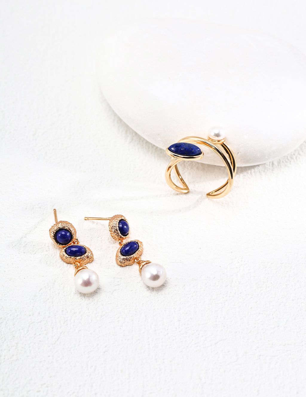 925 Sterling Silver Natural Pearl and Lapis Lazuli Ring, product view 7