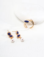 925 Sterling Silver Natural Pearl and Lapis Lazuli Ring, product view 7