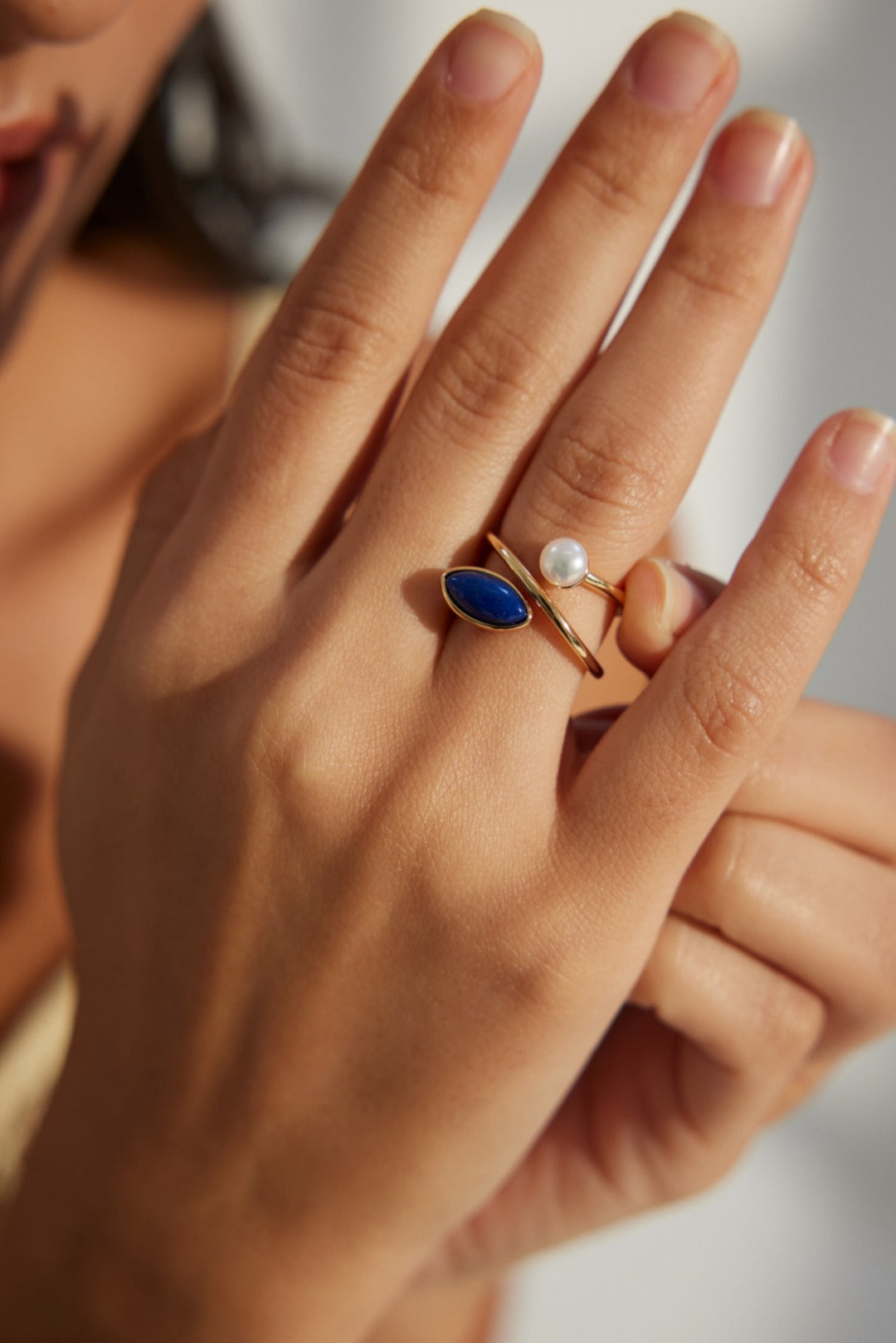 925 Sterling Silver Natural Pearl and Lapis Lazuli Ring, product view 8