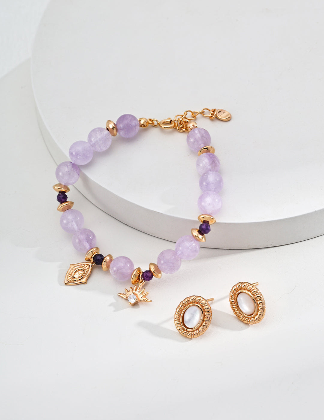 925 Sterling Silver Amethyst and Cubic Zirconia Bracelet in vintage gold and purple amethyst, product view 7