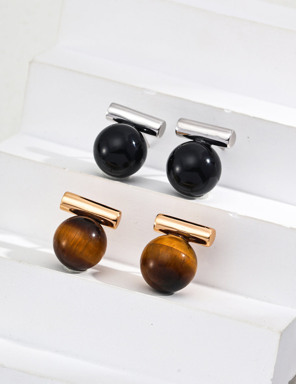 925 Sterling Silver Black Agate and Tiger’s Eye Earrings, product view 7