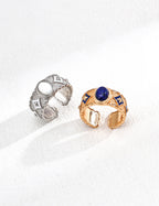 925 Sterling Silver Vintage Lapis Lazuli, Mother of Pearl and Blue Enamel Ring, product view 13