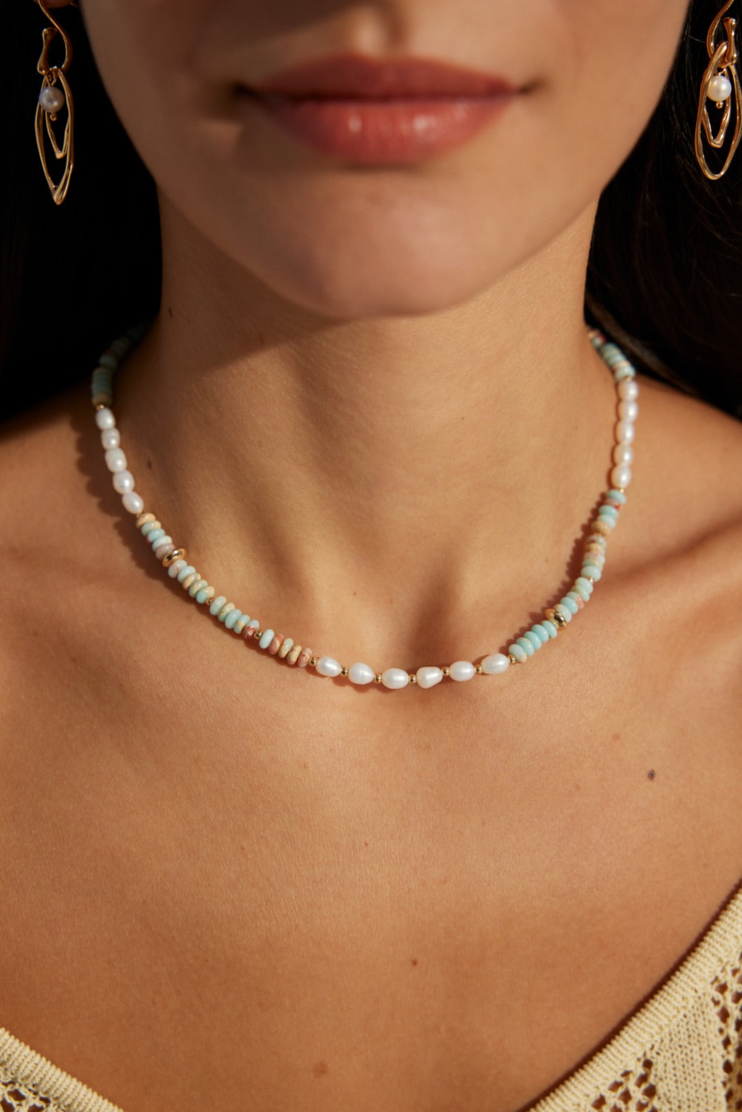 925 Sterling Silver Natural Pearl and Shoushan Stone Necklace, product view 10